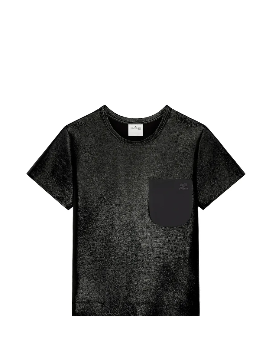pocket-detail vinyl T-shirt 1