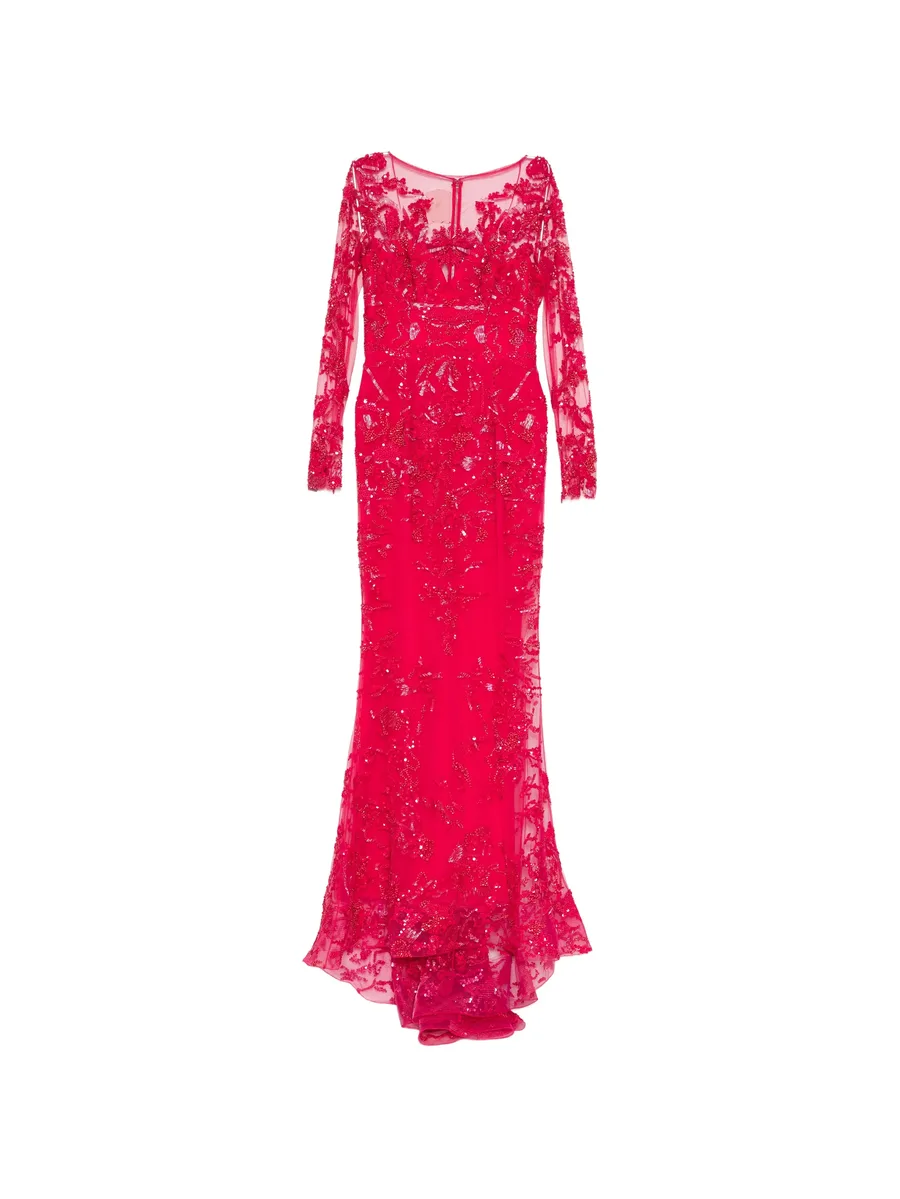 lace-embellished fishtail gown 1