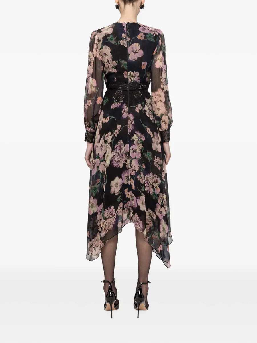 lace-insert chiffon midi dress 4