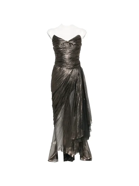 metallic-effect lace-up dress