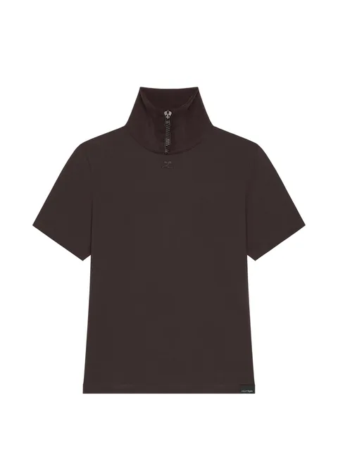 zip-neck ribbed-collar T-shirt