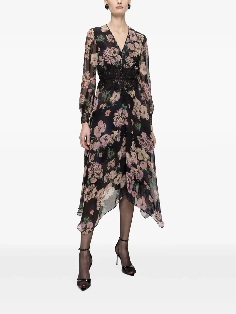 lace-insert chiffon midi dress 2