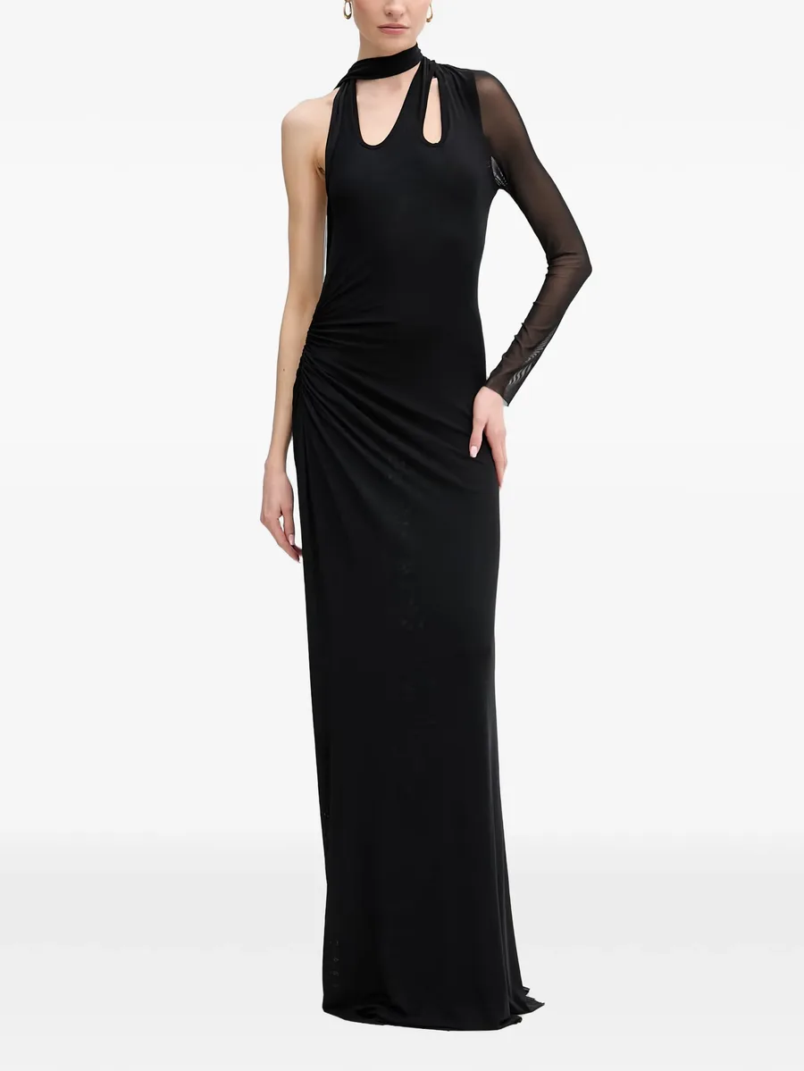 asymmetric ruched-detail maxi dress 1