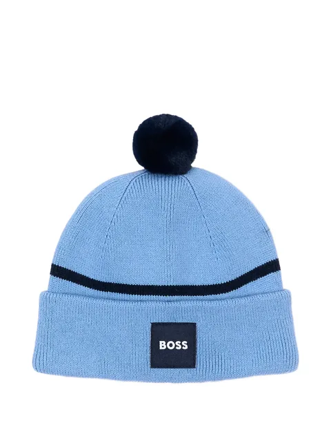 pom-pom stripe-detail cotton beanie hat