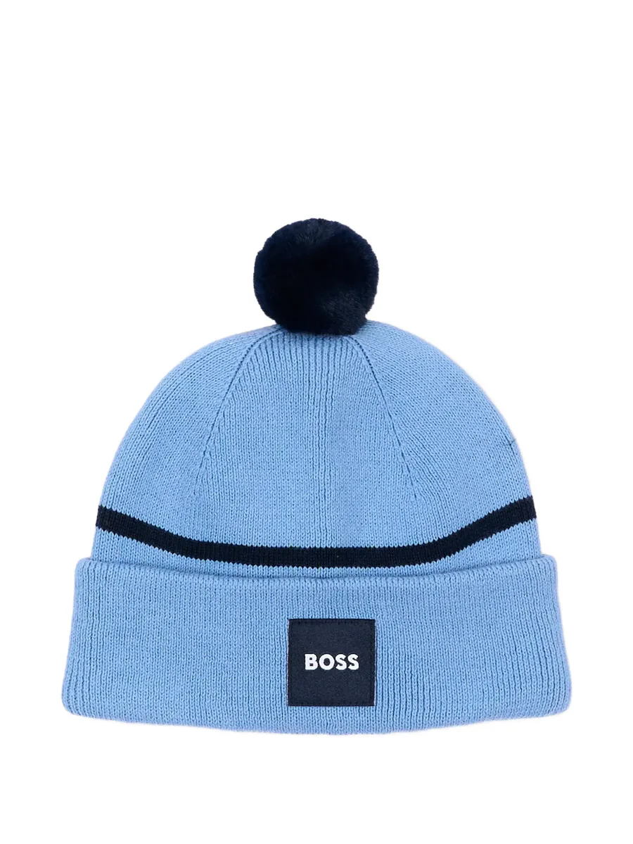 pom-pom stripe-detail cotton beanie hat 1