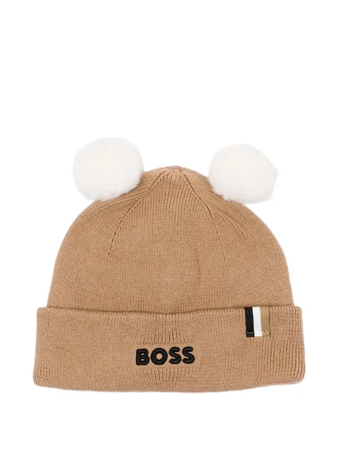 pompom-embellished logo-embroidered beanie hat
