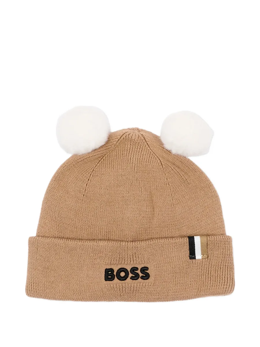 pompom-embellished logo-embroidered beanie hat 1