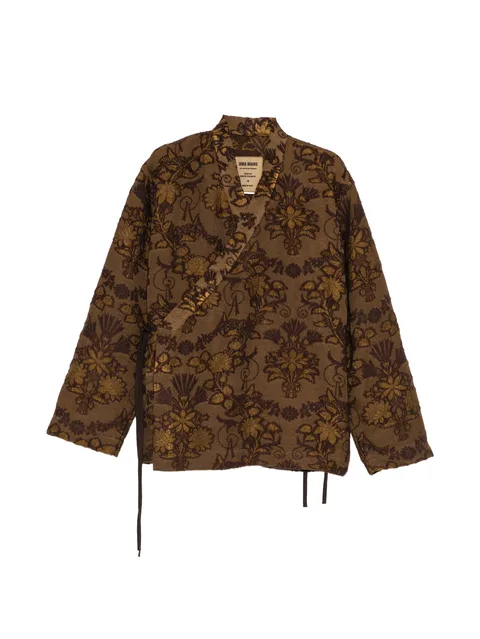 floral-jacquard wrap shirt