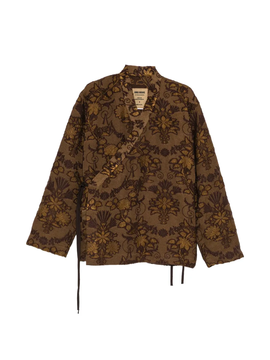 floral-jacquard wrap shirt 1