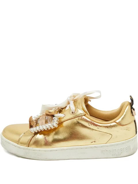 crystal-embellished leather sneakers