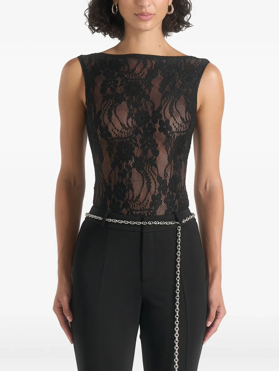 Rhonda in black open-back lace bodysuit 3
