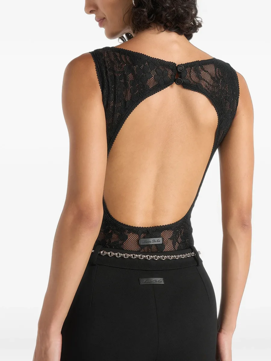 Rhonda in black open-back lace bodysuit 4