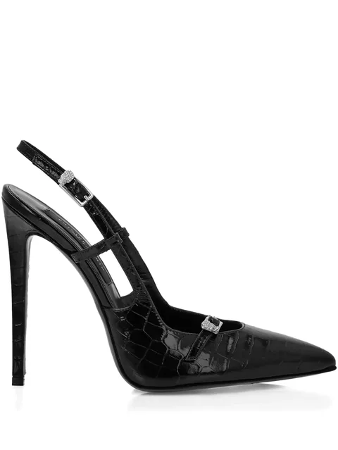 120mm crocodile-effect slingback pumps