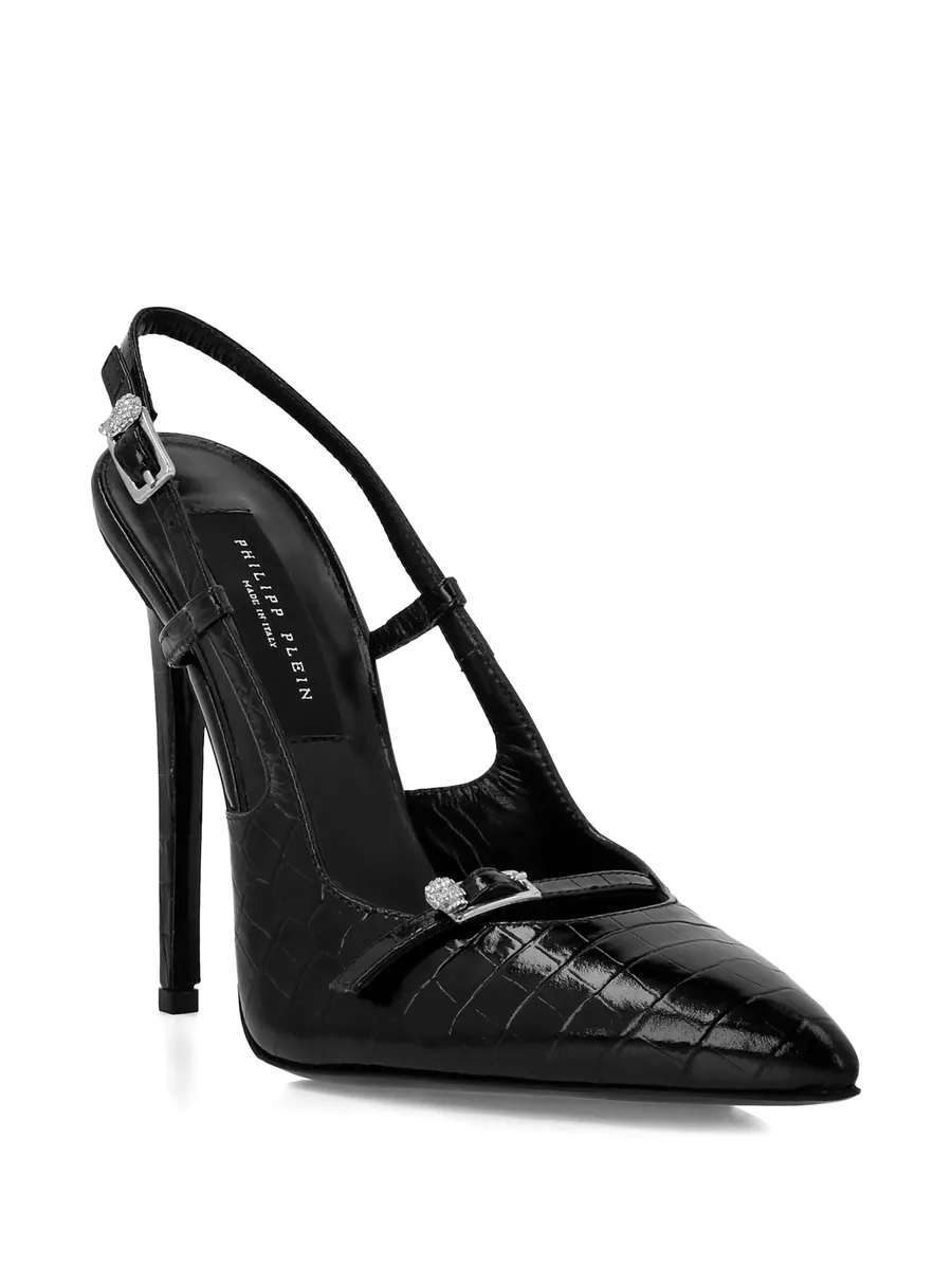 120mm crocodile-effect slingback pumps 4