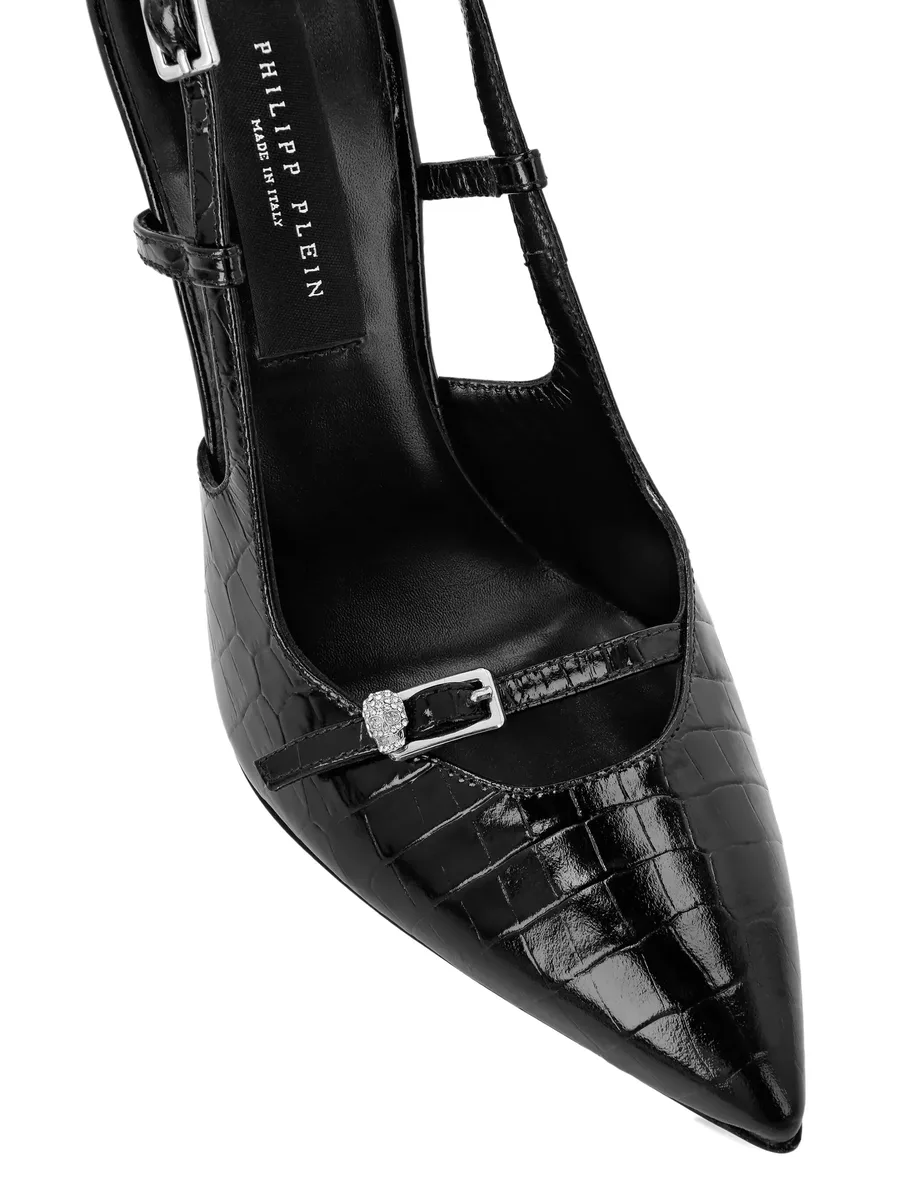 120mm crocodile-effect slingback pumps 6