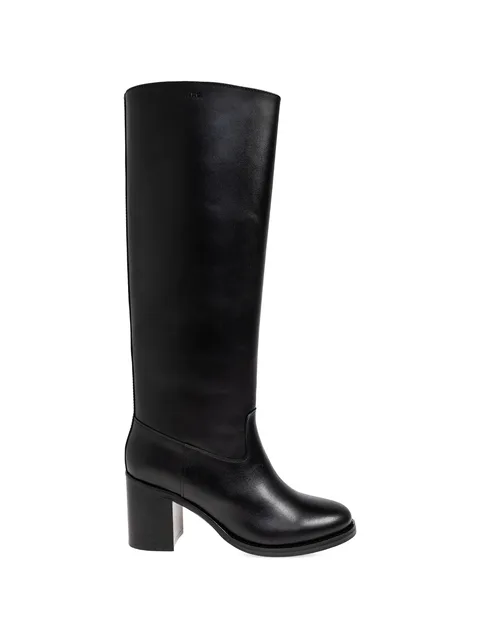 block-heel leather knee-high boots