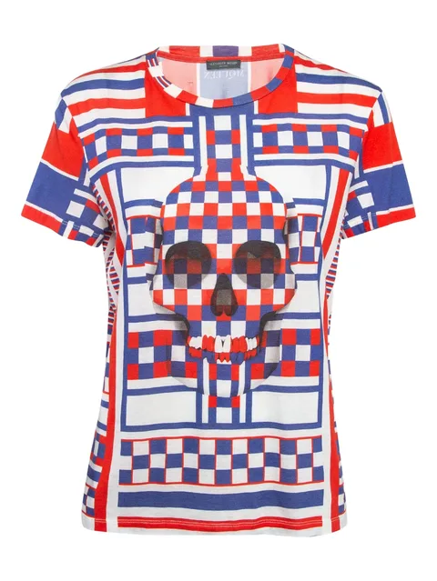 skull-print checkered T-shirt