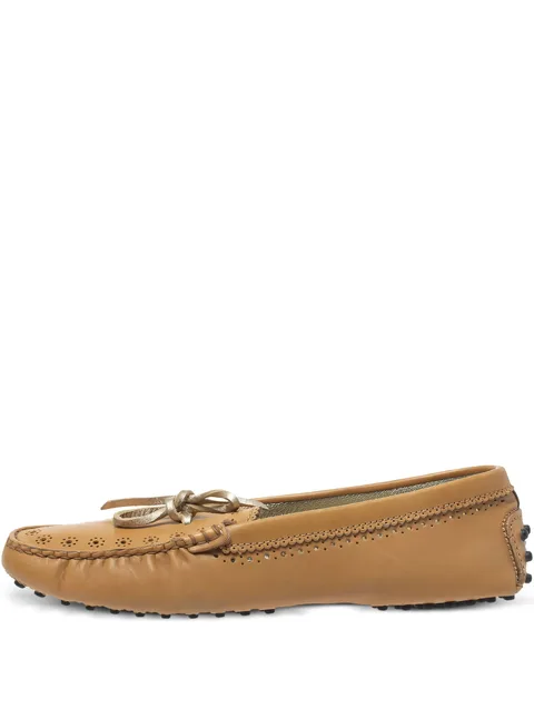 pre-owned perforated leather loafers