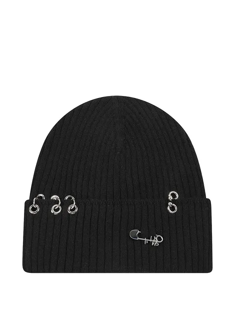 pierced ribbed-knit beanie hat
