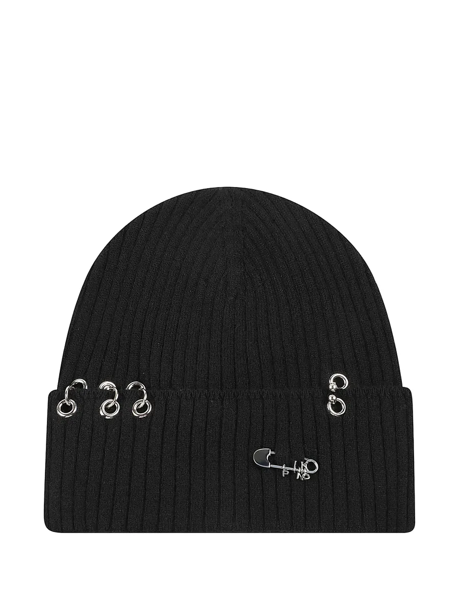 pierced ribbed-knit beanie hat 1
