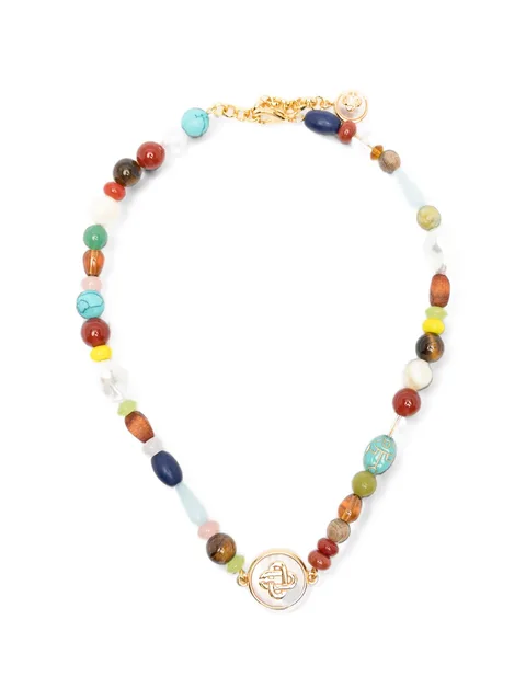 logo-pendant beaded necklace