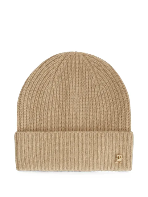 ribbed-knit logo-plaque beanie hat