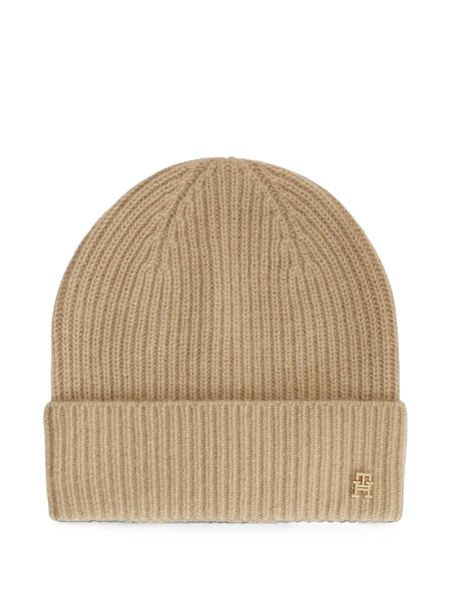 ribbed-knit logo-plaque beanie hat 1