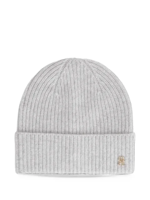 ribbed-knit logo-plaque beanie hat