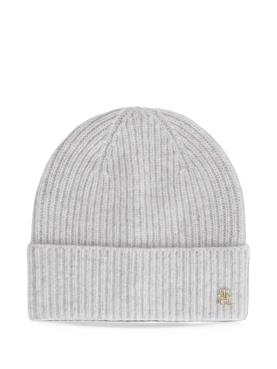 ribbed-knit logo-plaque beanie hat 1