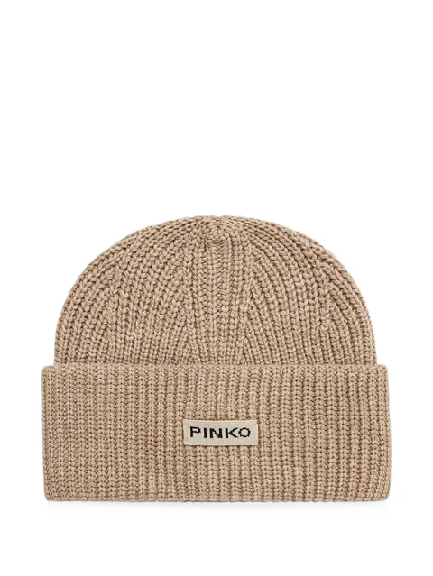 logo-patch ribbed-knit beanie hat