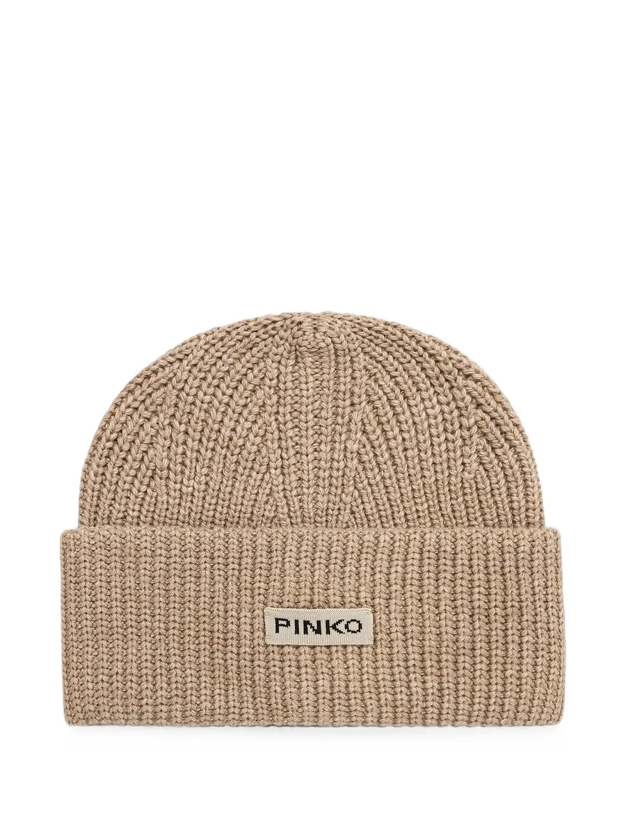 logo-patch ribbed-knit beanie hat 1