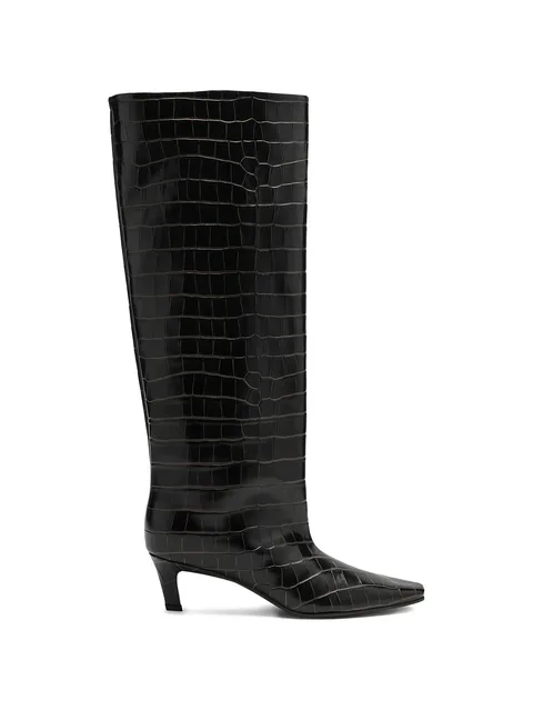 croc-embossed knee-high boots