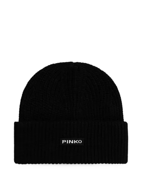 logo-patch ribbed-knit beanie hat
