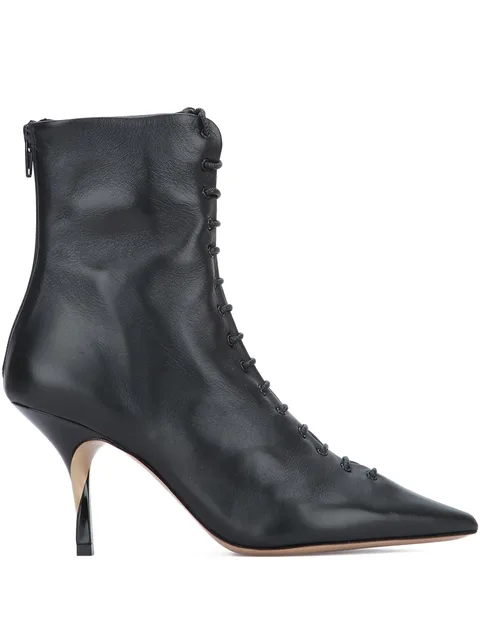 75mm leather heeled ankle boots
