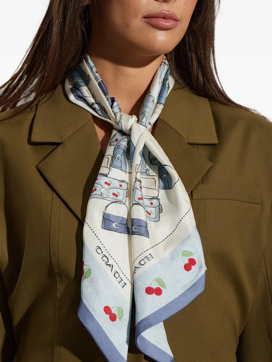 cherry-print silk scarf 4