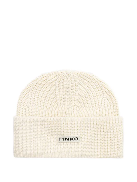 logo-patch ribbed-knit beanie hat