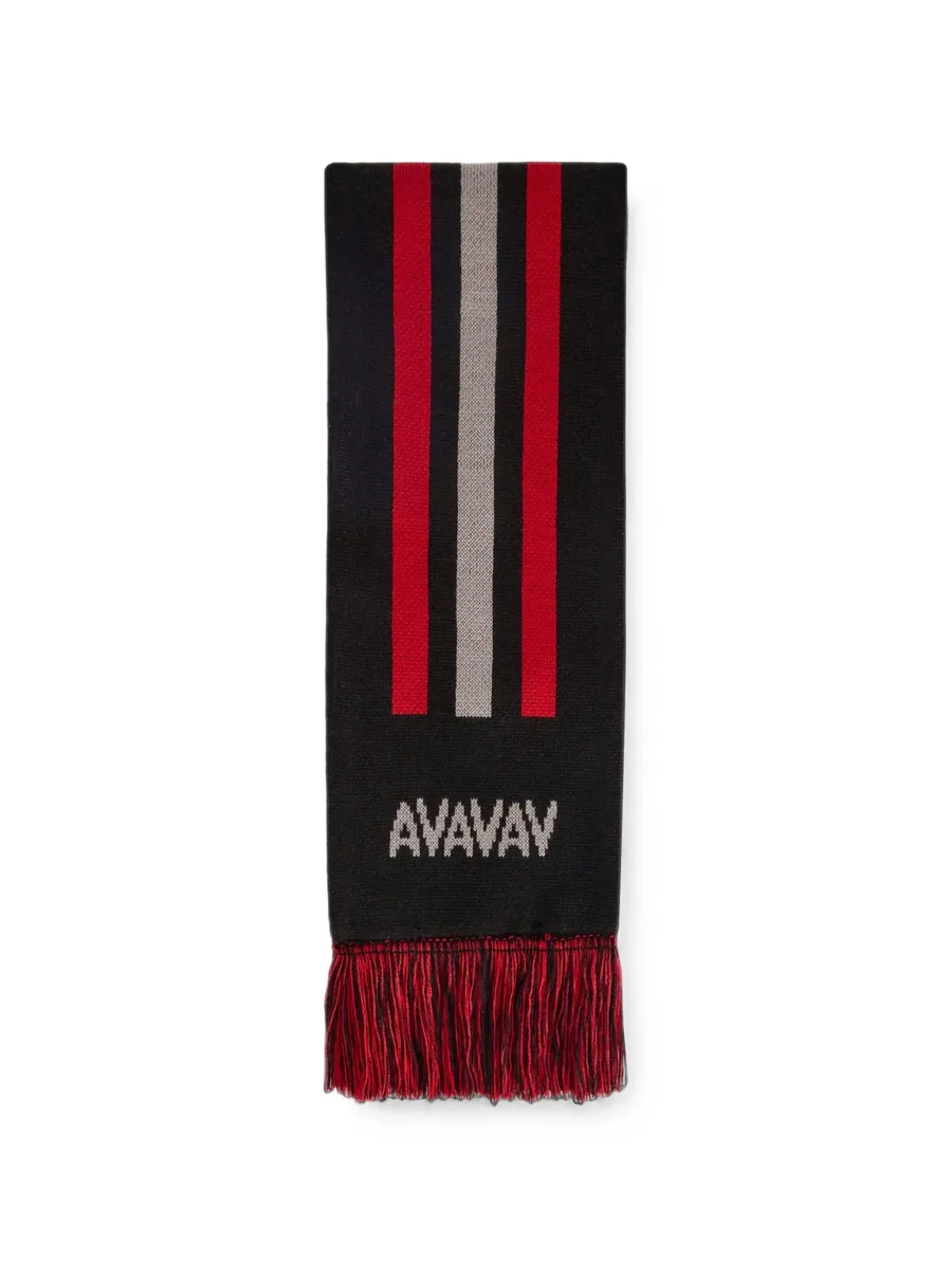 x AVAVAV logo-intarsia fringed scarf 1