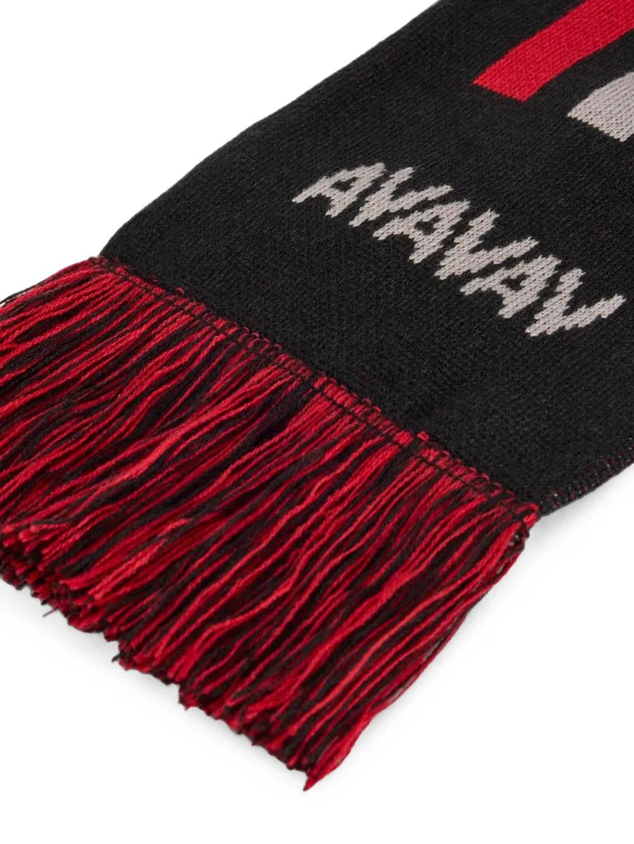 x AVAVAV logo-intarsia fringed scarf 2
