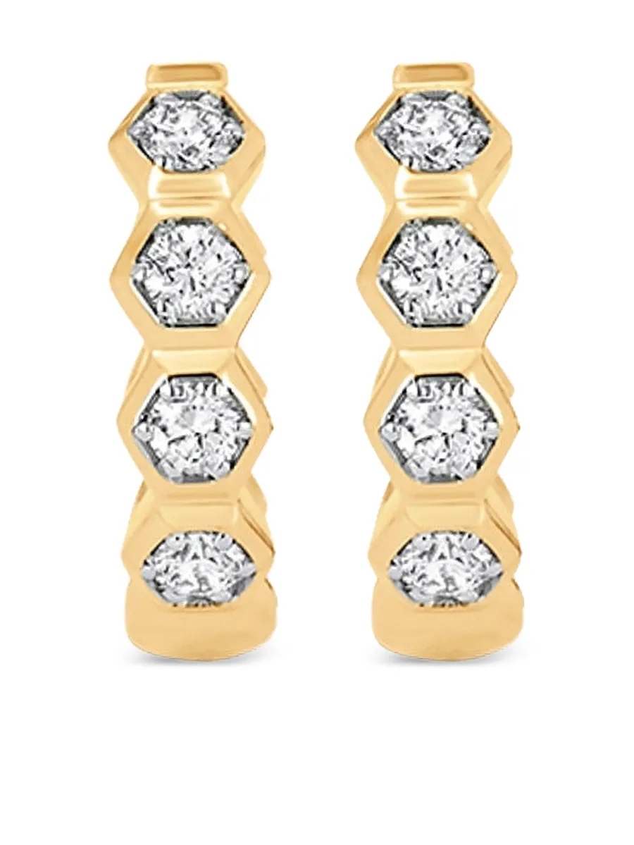 серьги-кольца Honey Comb из желтого золота с бриллиантами 1