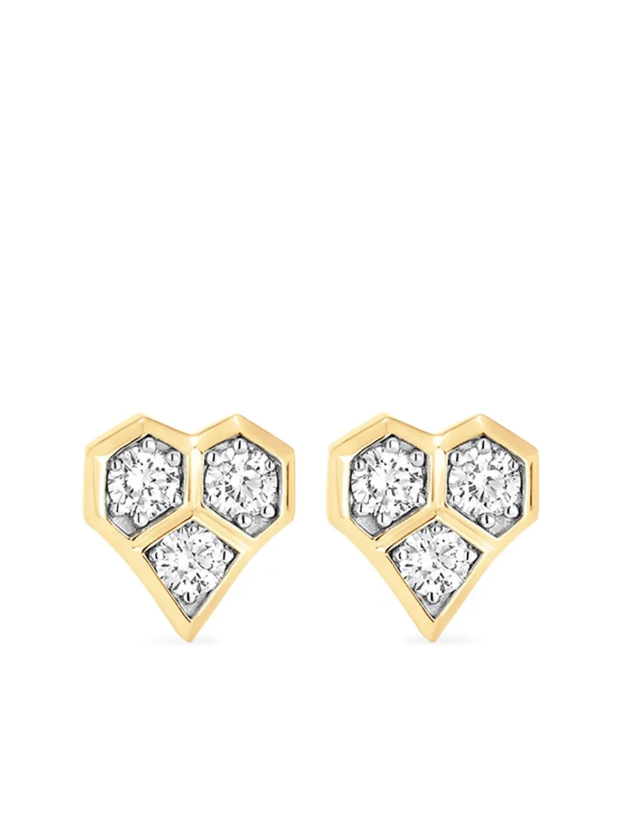 серьги-гвоздики honey comb heart из желтого золота с бриллиантами 1