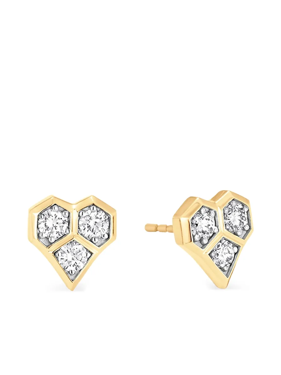 серьги-гвоздики honey comb heart из желтого золота с бриллиантами 2