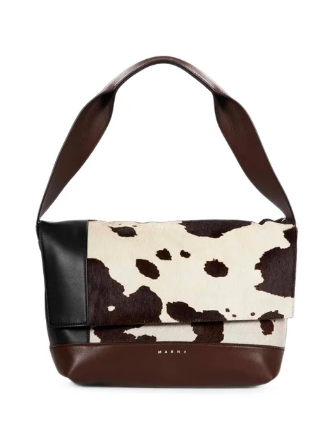cow-print panelled shoulder bag