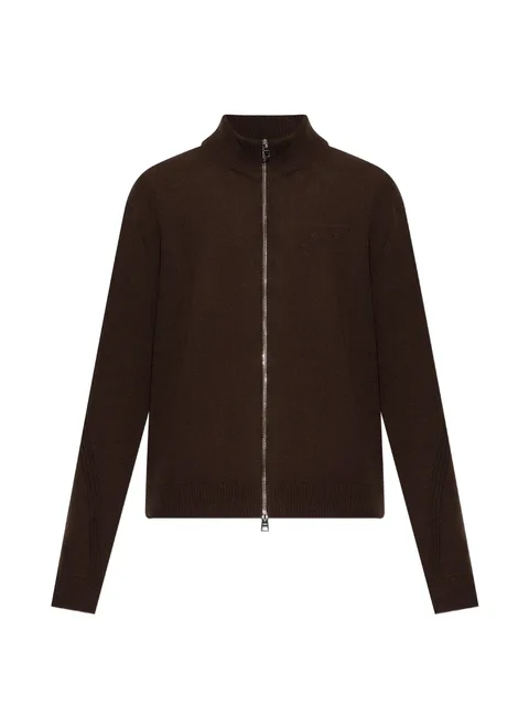 logo-embroidered zip-up cardigan