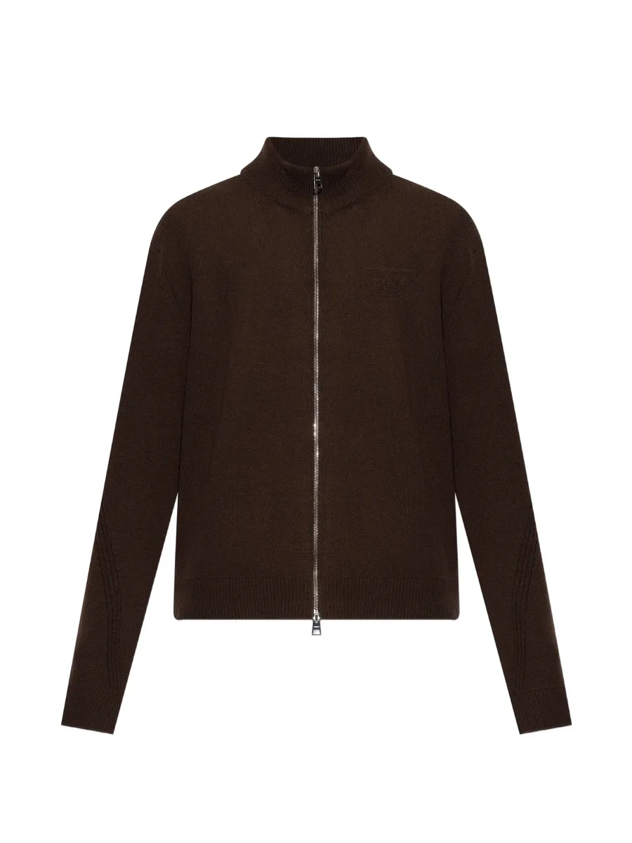 logo-embroidered zip-up cardigan 1