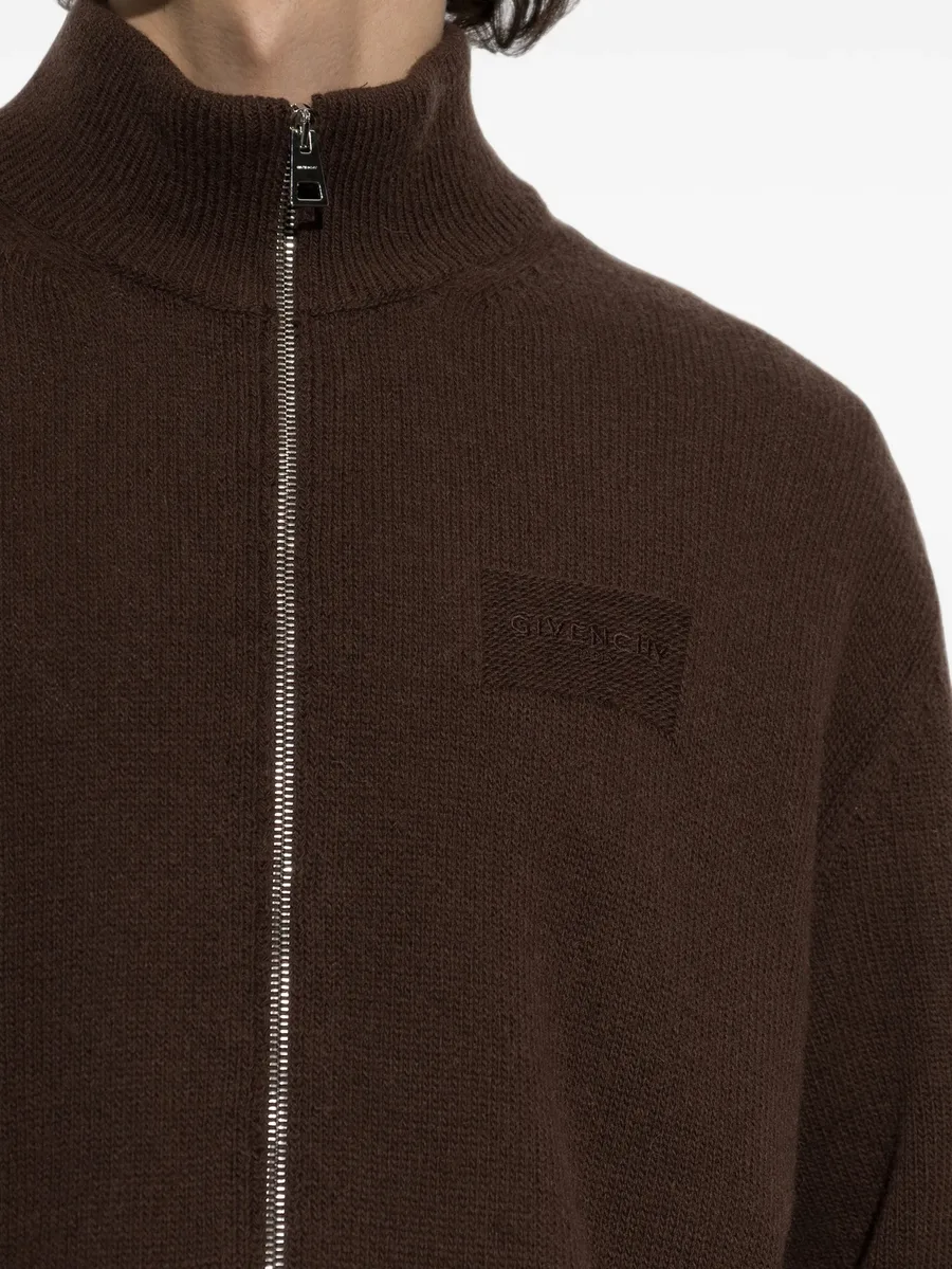 logo-embroidered zip-up cardigan 5