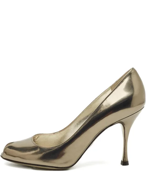 peep-toe leather pumps