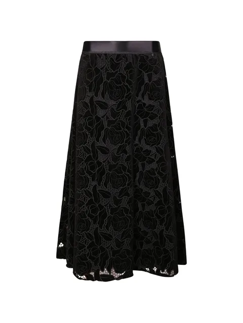 floral-lace flared skirt