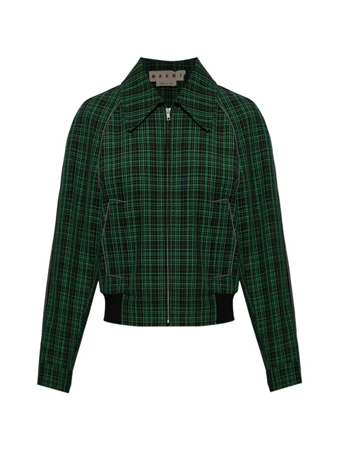 checked wool-blend jacket