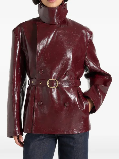 Whitney in wine red patent belted trench jacket
