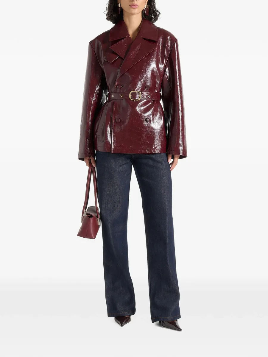 Whitney in wine red patent belted trench jacket 2